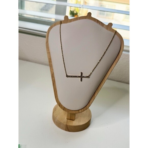 Gold Plated Sideways Cross Necklace Pendant Adjustable Trendy Everyday Simple - Picture 1 of 5